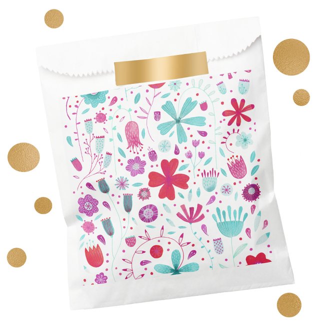 Moderne Floral Watercolor Geschenktütchen (Modern floral pink, purple and aqua party favor bags)