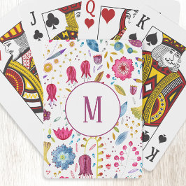 Moderne Floral Watercolor Monogram Spielkarten