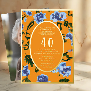 Moderne florale 40. Geburtstagsvorlage Mandarine Folieneinladung