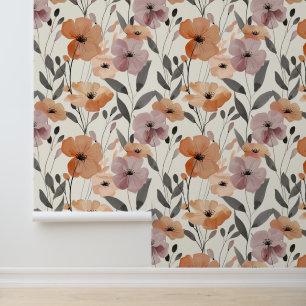 Moderne, florale Abstrakt Terracotta Lavendel Tapete