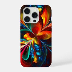 Moderne Florale Abstrakte Kunst Orange Blaues Must iPhone 15 Pro Hülle