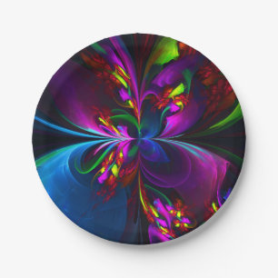 Moderne florale abstrakte Kunst Rot Blau Muster #1 Pappteller