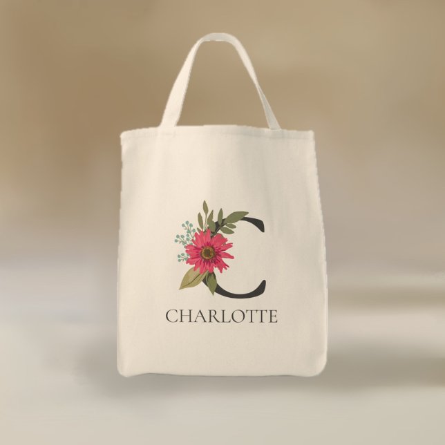 Moderne florale anpassbare monogrammierte  tragetasche (Von Creator hochgeladen)