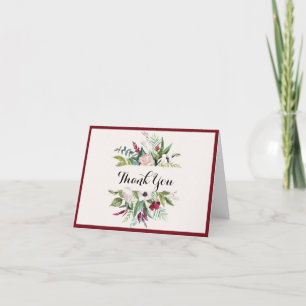 Moderne Florale Aquarell-Bordeaux-Blumen-Grün Dankeskarte