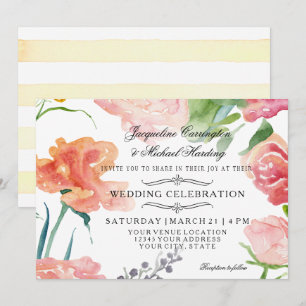 Moderne Florale Aquarell-Rosen Blumen Hochzeit Einladung