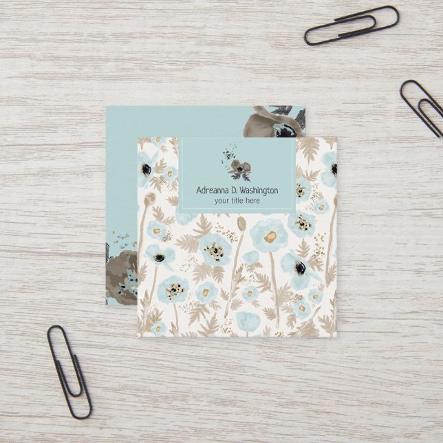 Moderne florale Aquarellmuster Quadratische Visitenkarte (Modern Floral Watercolor Pattern Poppies Square Business Card from Studio Posies.)