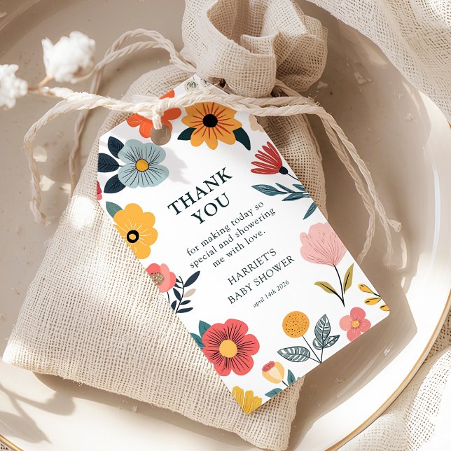 Moderne Florale Babyshower-Geschenkanhänger Geschenkanhänger (Von Creator hochgeladen)