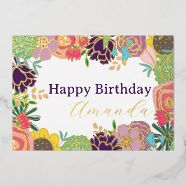 Moderne Florale Benutzerdefinierte Foto Geburtstag Folieneinladung