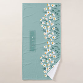 Moderne, florale Blau, mädchenhaft elegant stilvol Badehandtuch