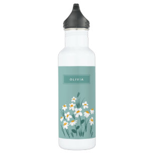 Moderne, florale Blau, mädchenhaft elegant stilvol Edelstahlflasche