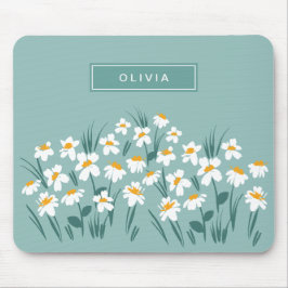 Moderne, florale Blau, mädchenhaft elegant stilvol Mousepad