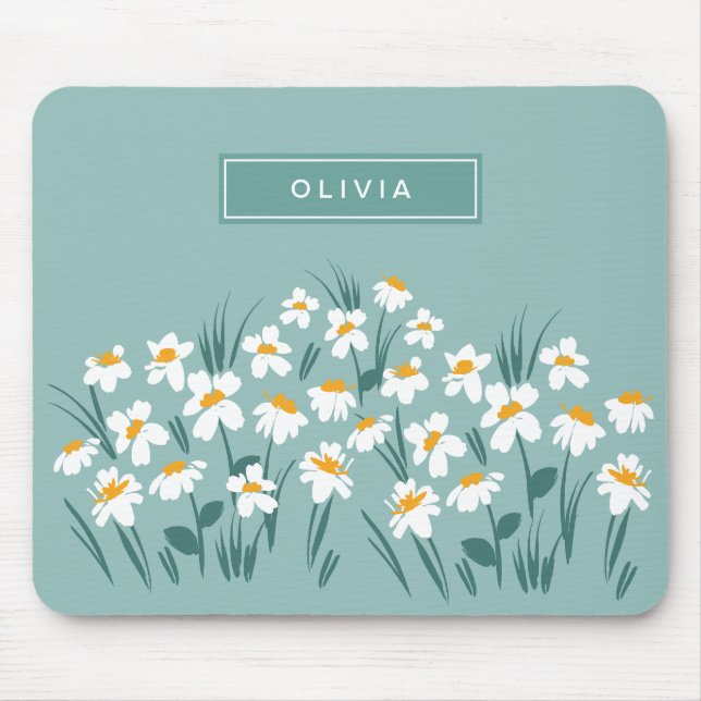Moderne, florale Blau, mädchenhaft elegant stilvol Mousepad (Vorne)