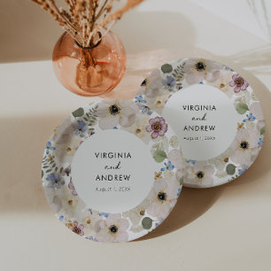 Moderne florale botanische Hochzeit Pappteller