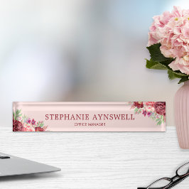 Moderne florale Burgund Blush Wasserfarbe Namensplakette