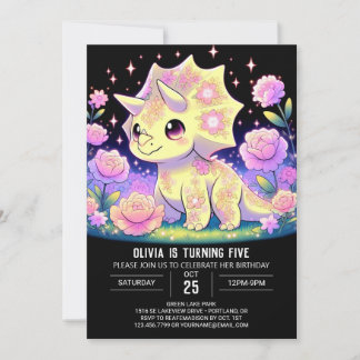 Moderne florale Dinosaurier Digitaler Geburtstag Einladung