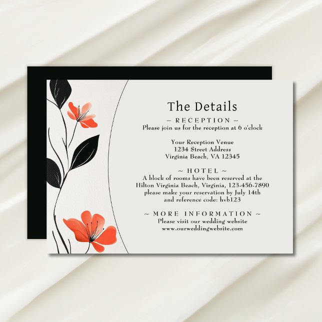 Moderne florale Elegance kühne Blooms Hochzeitsdet Begleitkarte (Modern Floral Elegance Bold Blooms Wedding Details Enclosure Card)