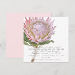 Moderne, florale Elegant Einfache rosa Protea Blum Einladung