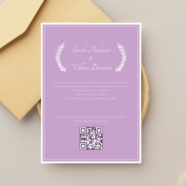Moderne florale Elegant Lavender QR Code Hochzeit Einladung (Von Creator hochgeladen)