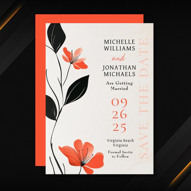 Moderne florale Eleganz mit kühlen blutigen Hochze Save The Date (Modern Floral Elegance with Bold Blooms Wedding Save The Date)