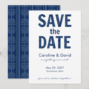 Moderne Florale Fleur de Lis Navy Blau Save the Da Einladung