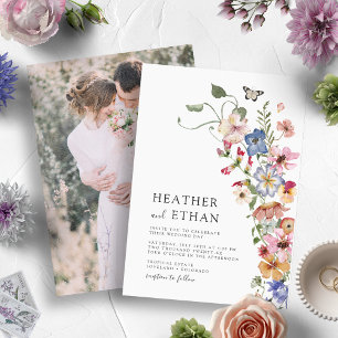 Moderne Florale Foto Hochzeit Einladung