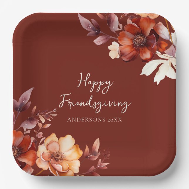 Moderne Florale Friendsgiving  Pappteller (Vorderseite)