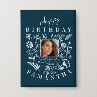 Moderne florale Geburtstags-Typografie-Foto-Doodle Button