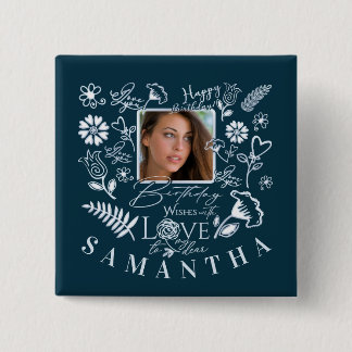 Moderne florale Geburtstags-Typografie-Foto-Doodle Button