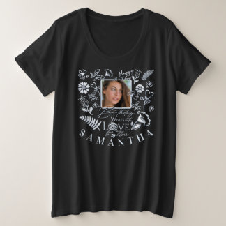 Moderne florale Geburtstags-Typografie-Foto-Doodle Große Größe T-Shirt