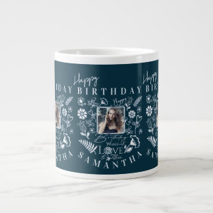 Moderne florale Geburtstags-Typografie-Foto-Doodle Jumbo-Tasse