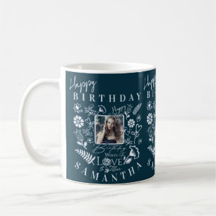Moderne Florale Geburtstags-Typografie-Foto-Doodle Kaffeetasse