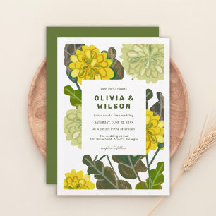 Moderne florale gelbe und grüne Hochzeitseinladung Einladung