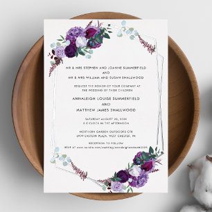 Moderne florale geometrische Hochzeit Silber Folieneinladung