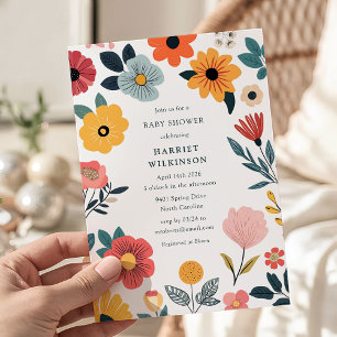 Moderne florale geschlechtsneutrale Babyparty Einladung