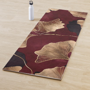 Moderne florale Ginkgo Burgunder Gold Yogamatte
