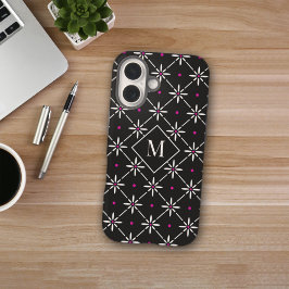 Moderne Florale Gitter-Monogramm-iPhone-16-Hülle iPhone 16 Hülle