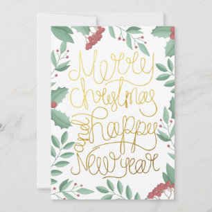 Moderne Florale Gouache-Goldschrift-Weihnachtskart