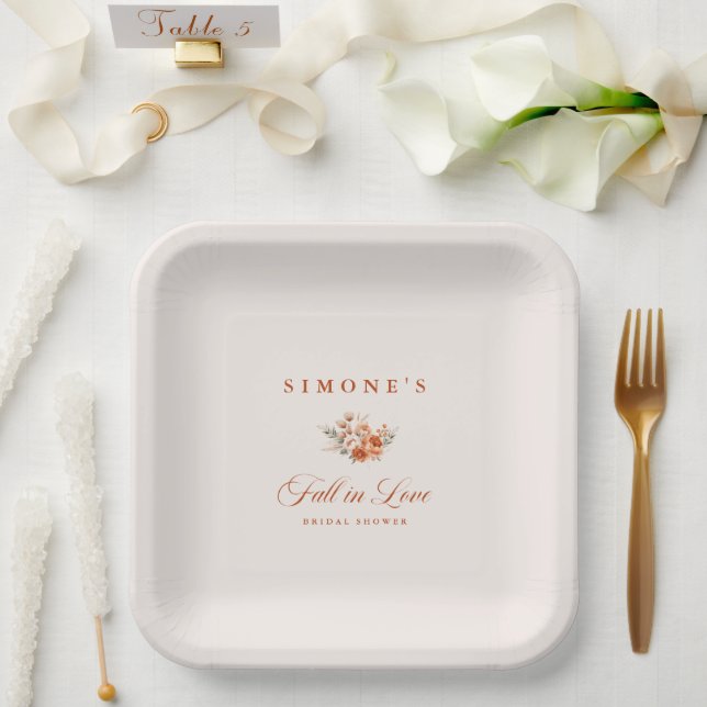 Moderne Florale Hochzeits-Party 'Fall In Love'  Pappteller (Hochzeit)