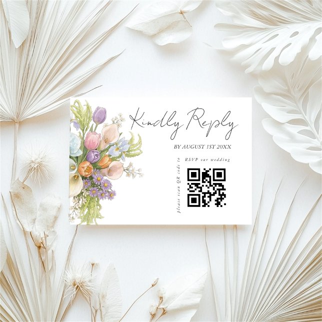 Moderne Florale Hochzeits-QR-Code  RSVP Karte (Von Creator hochgeladen)