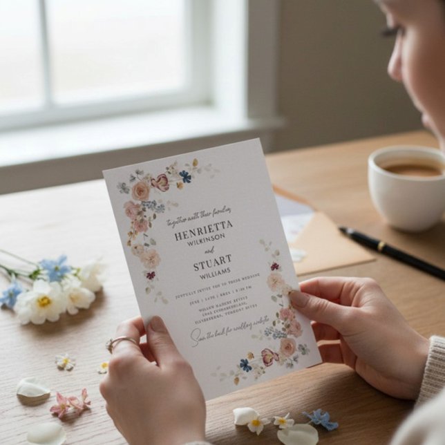 moderne Florale Hochzeitsinformationskarte QR-Code Einladung (Von Creator hochgeladen)