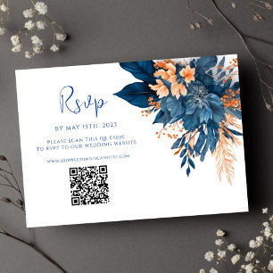 Moderne florale Indigo Rust QR Code Hochzeit RSVP Karte