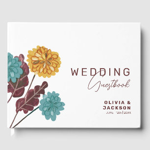 Moderne florale Juwel Senf-Ton Hochzeit Gästebuch