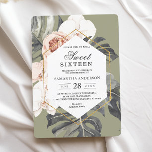 Moderne Florale Khaki Tropische Blätter & Orchidee Einladung