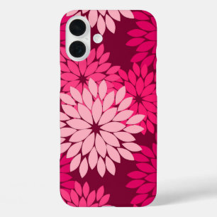 Moderne Florale Kimono-Druck, Korallenrosa und Bur iPhone 16 Plus Hülle