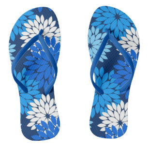 Moderne Florale Kimono-Drucke, Blau, Aqua und Navy Flip Flops