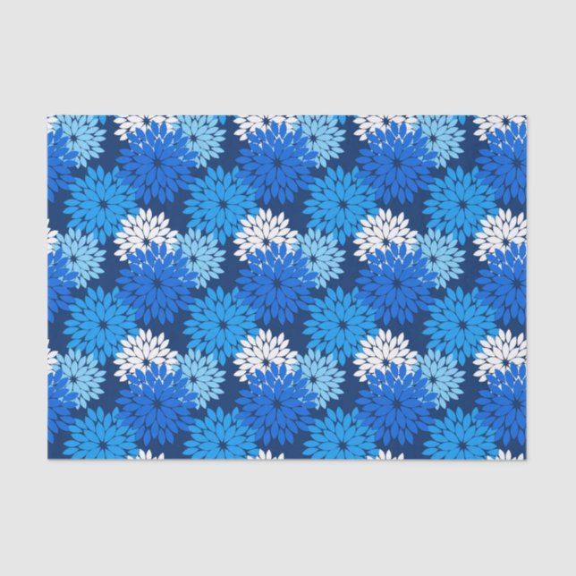 Moderne florale Kimono Print, Blue, Aqua & Navy Seidenpapier (Vorderseite)