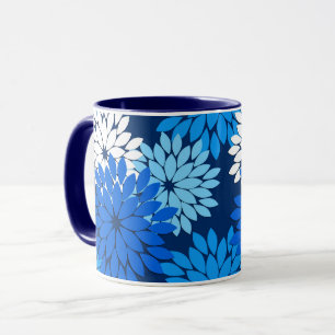 Moderne florale Kimono Print, Blue, Aqua & Navy Tasse