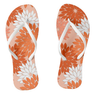 Moderne florale Kimono Print, Coral Orange on Peac Flip Flops