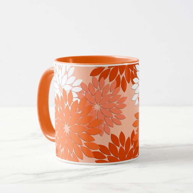 Moderne florale Kimono Print, Coral Orange on Peac Tasse (Vorderseite Links)