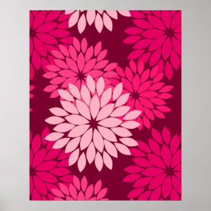 Moderne florale Kimono Print, Coral Pink & Burgund Poster